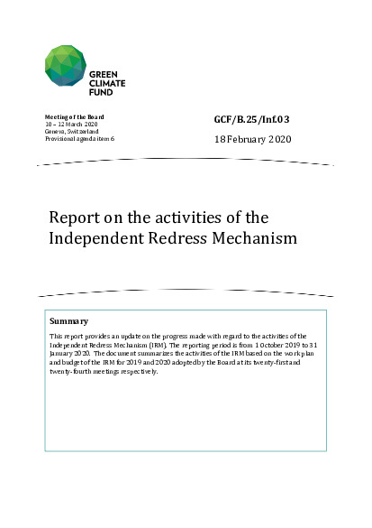 Document cover for IRM activity report to B.25