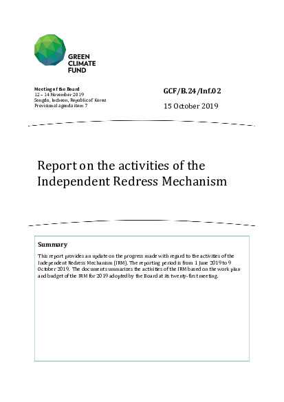 Document cover for IRM activity report to B.24