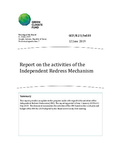 Document cover for IRM activity report to B.23