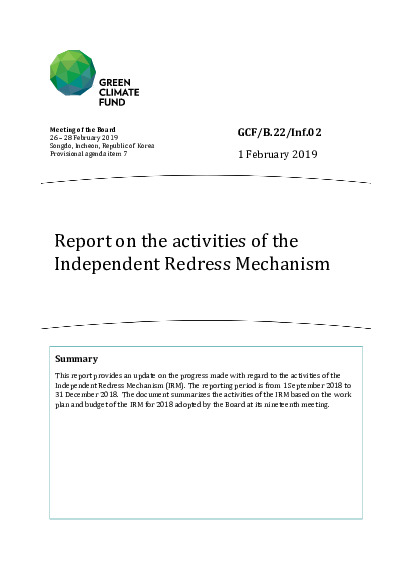 Document cover for IRM activity report to B.22