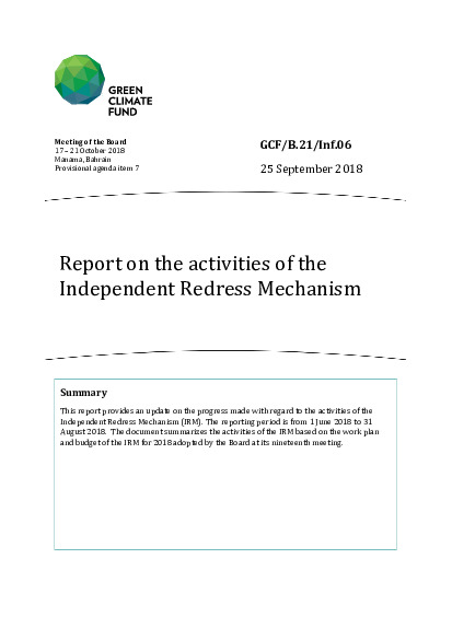 Document cover for IRM activity report to B.21