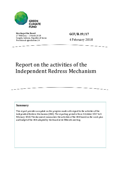 Document cover for IRM activity report to B.19