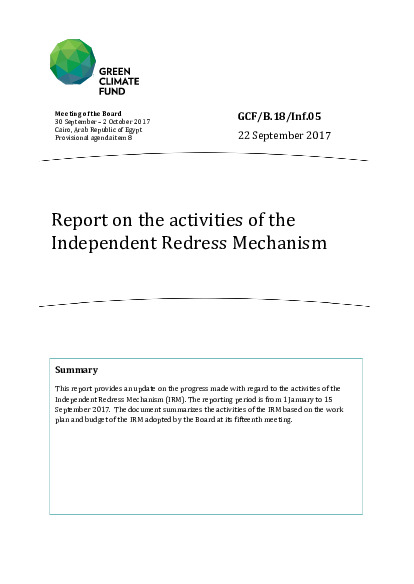Portada del documento MIR informe de actividad a B.18