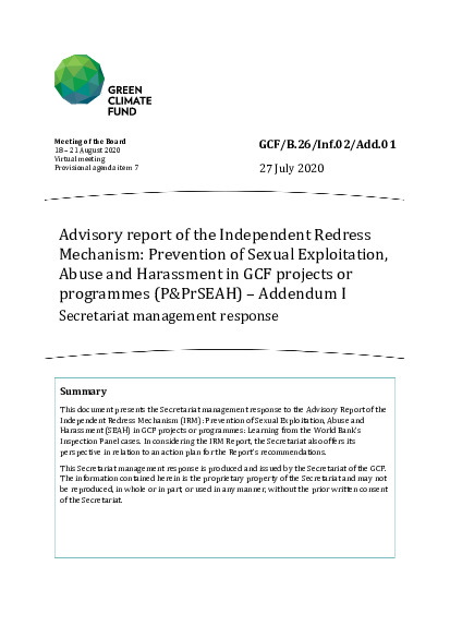 Document cover for Secretariat Management Response to IRM Advisory Report